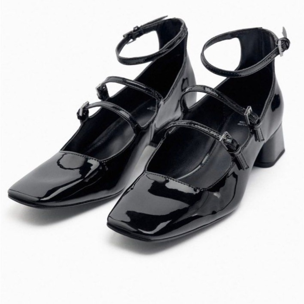 Pre-loved Zara Block Heel Mary Jane Black Patent Sz 36/6